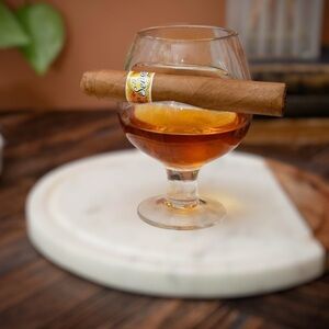 Brookstone Whiskey Glass Indented Cigar Holder Lowball Hand Blown Glass